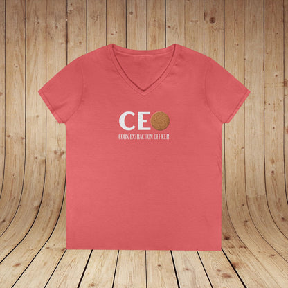CEO Cork Extraction Officer Ladies V-Neck Tee