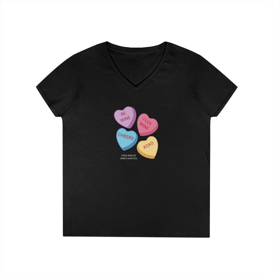 Wine Conversation Hearts Ladies V-Neck Tee
