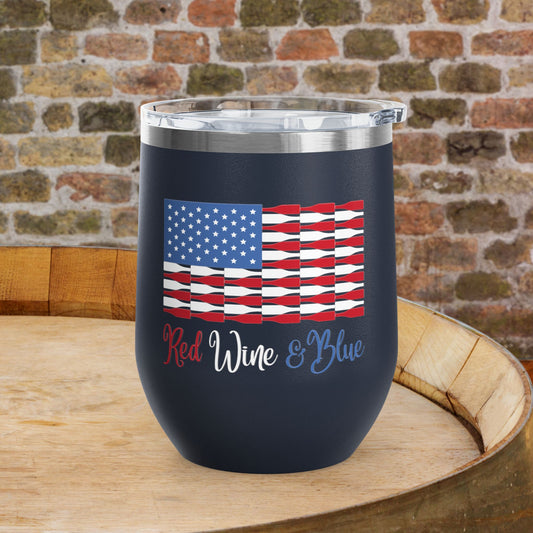 Red Wine & Blue Independence Day Personalized 12oz Wine Tumbler