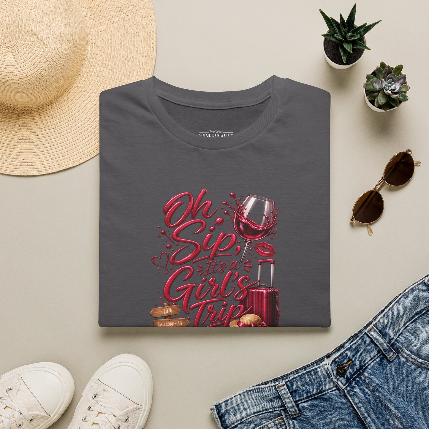 Oh Sip It's A Girl's Trip Personalized Crewneck Tee