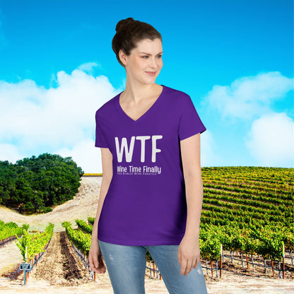 WTF Wine Tasting Finally Ladies V-Neck  Tee