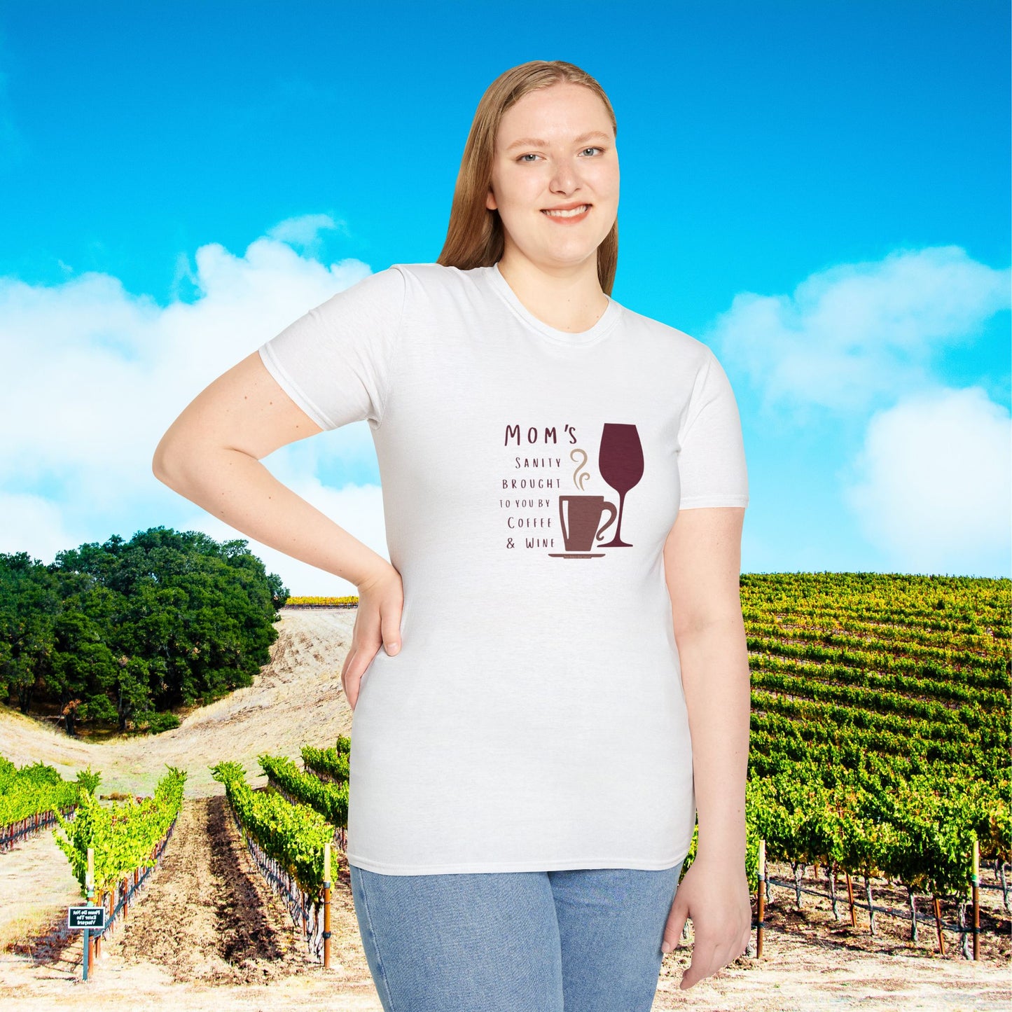 Mom's sanity brought to you by Coffee & Wine Personalized Tee