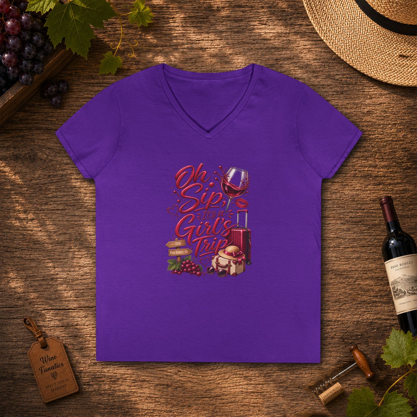 Oh Sip It's A Girl's Trip Personalized Ladies V-Neck Tee