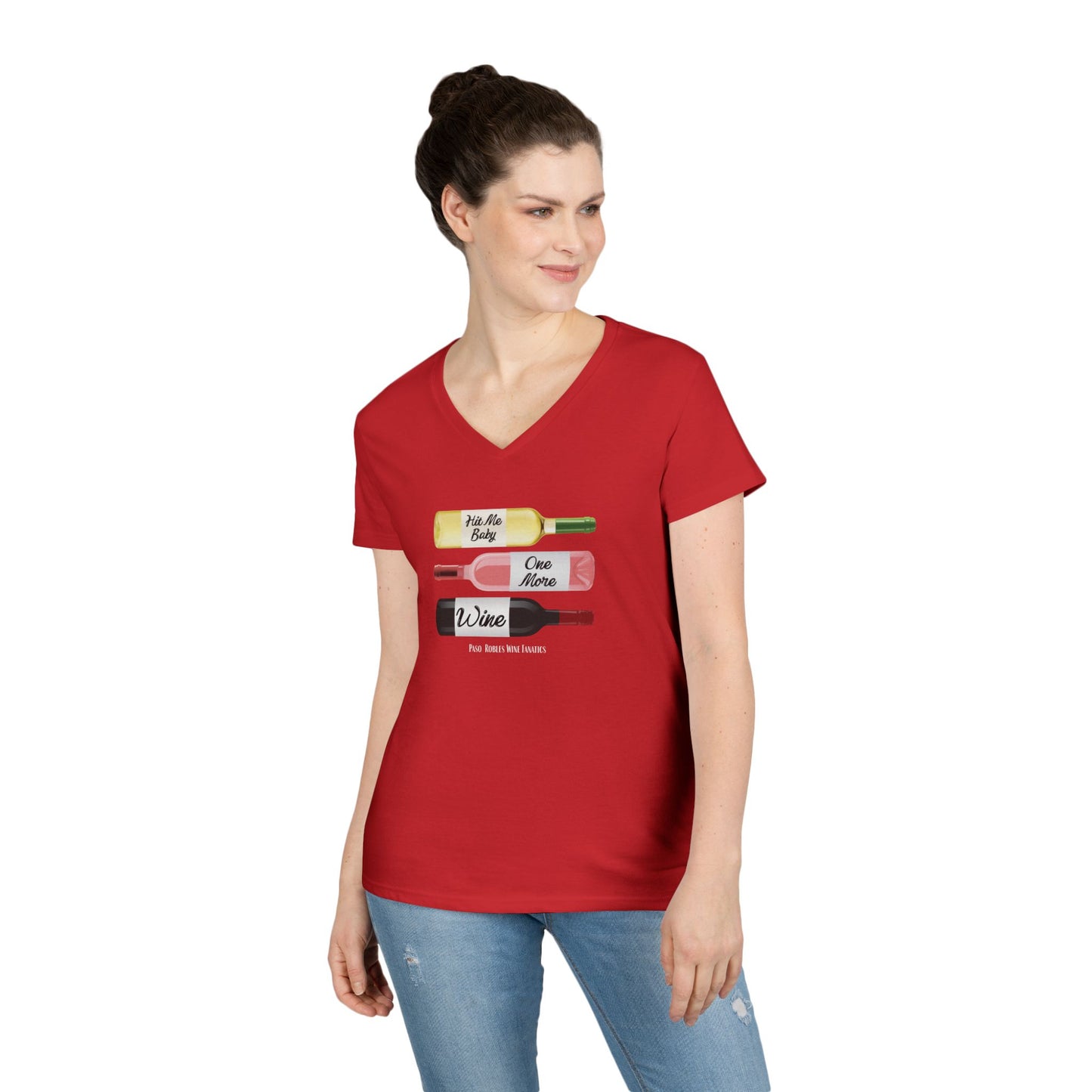 Hit Me Baby One More Wine Ladies V-Neck  Tee