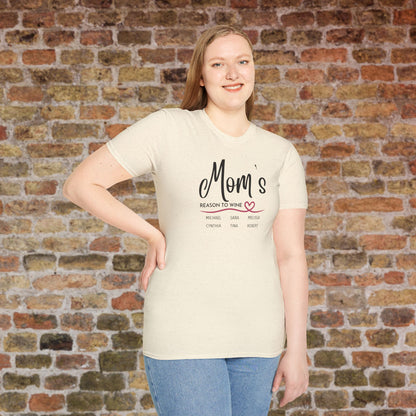 Mom's Reason To Wine Personalized Crew Neck Tee