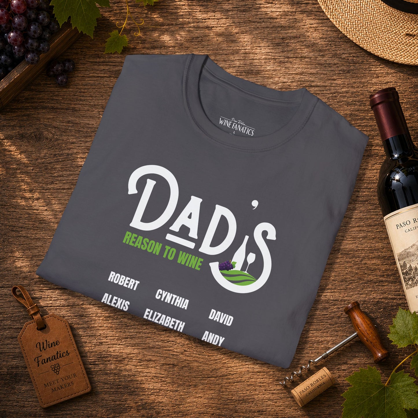 Dad's Reason To Wine Personalized Crew Neck T-Shirt
