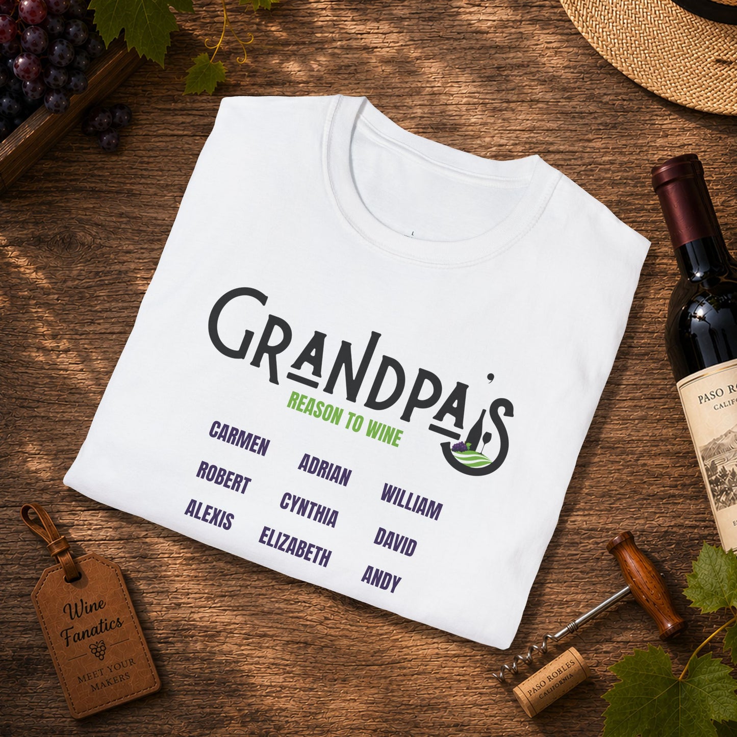 Grandpa's Reason To Wine Personalized Crew Neck T-Shirt