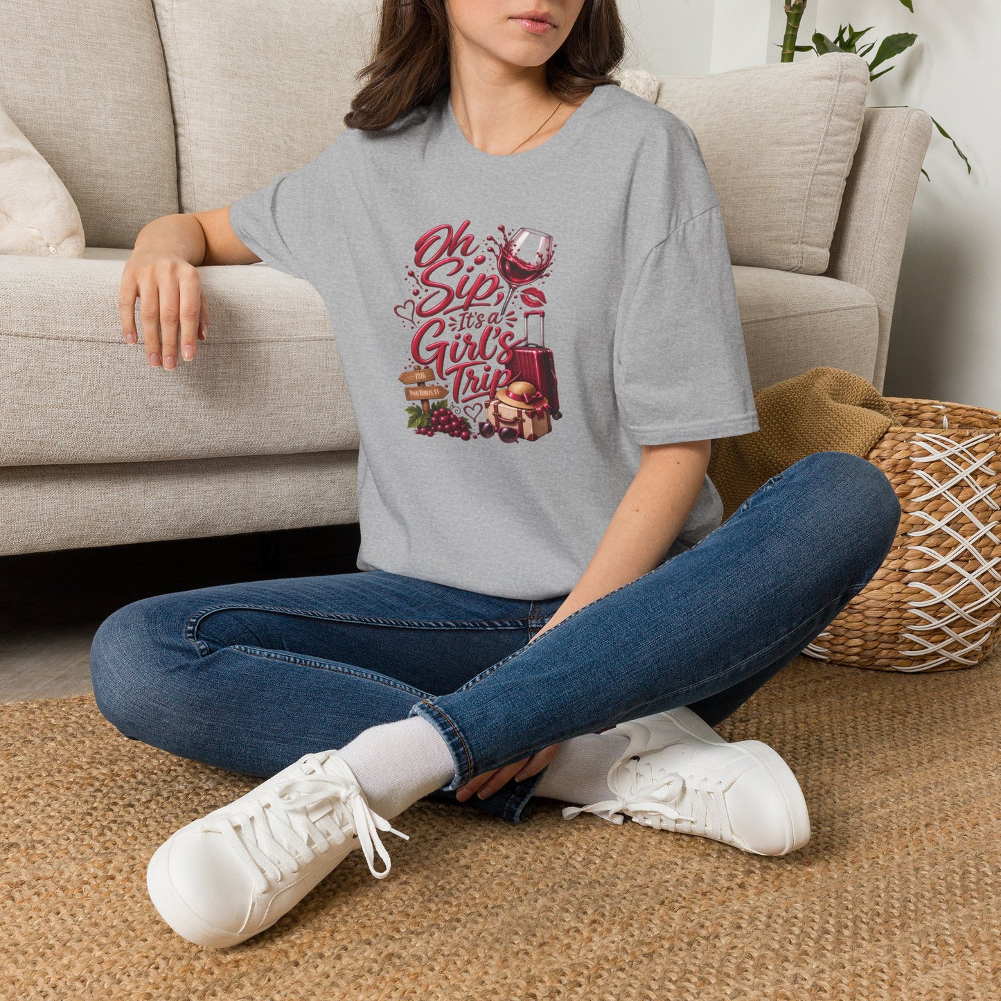 Oh Sip It's A Girl's Trip Personalized Crewneck Tee