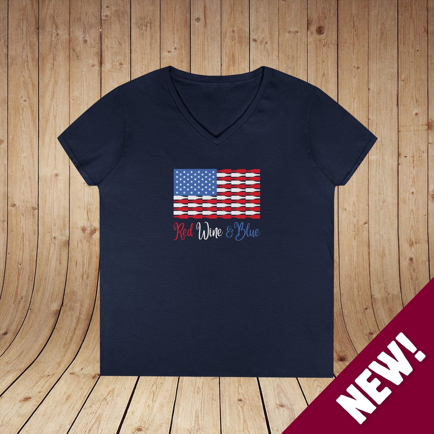 Red Wine & Blue Independence Day Ladies V-Neck Tee
