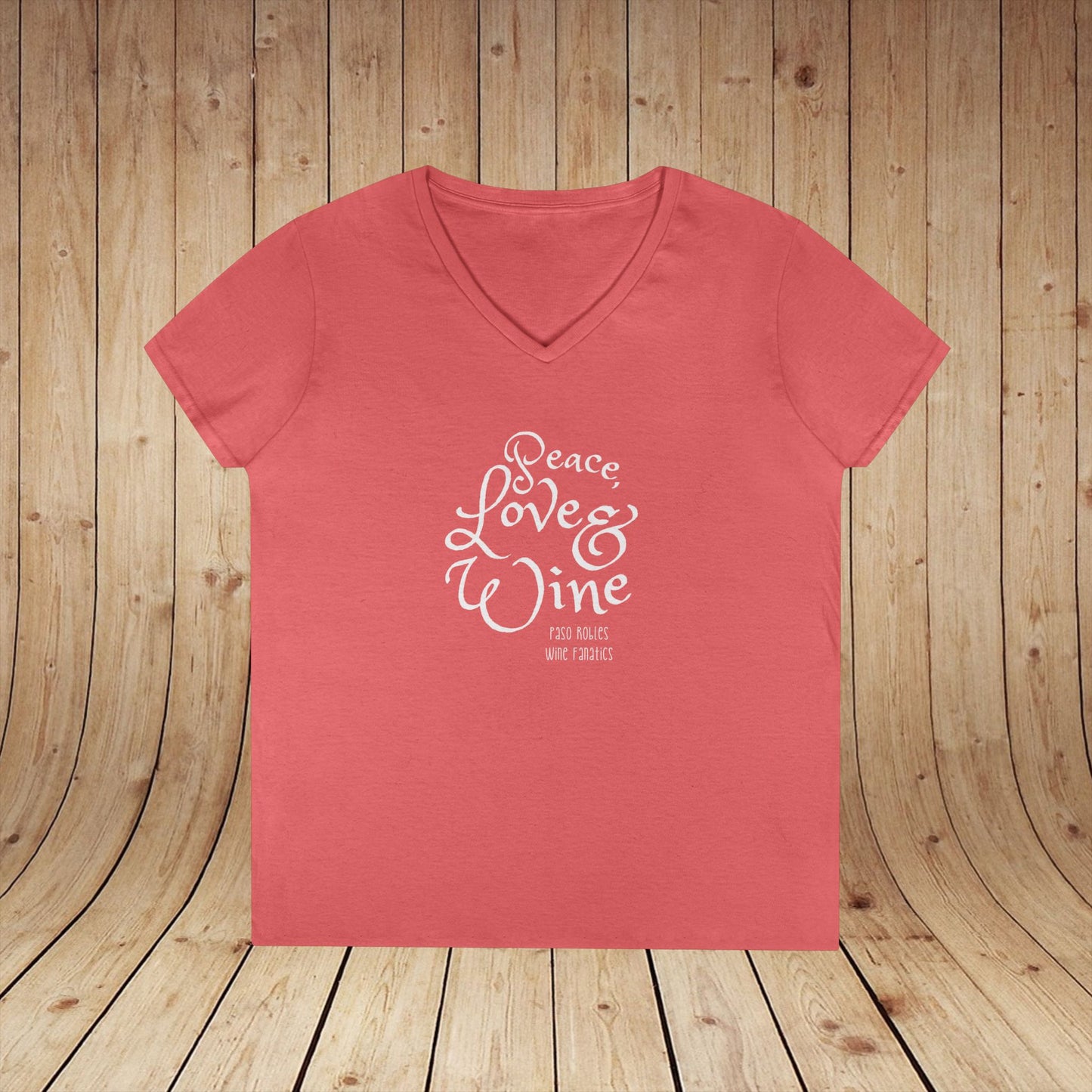 Peace, Love & Wine Text Ladies V-Neck Tee