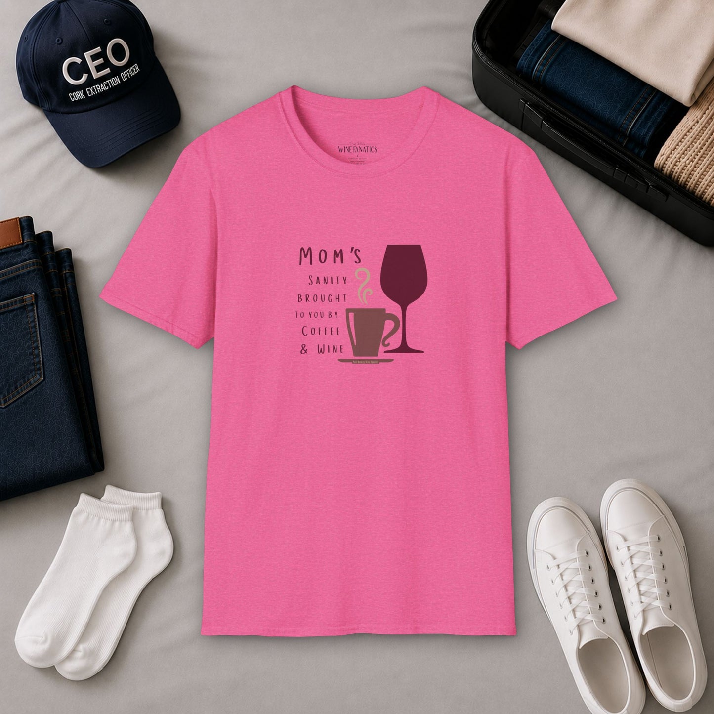 Mom's sanity brought to you by Coffee & Wine Crewneck Tee