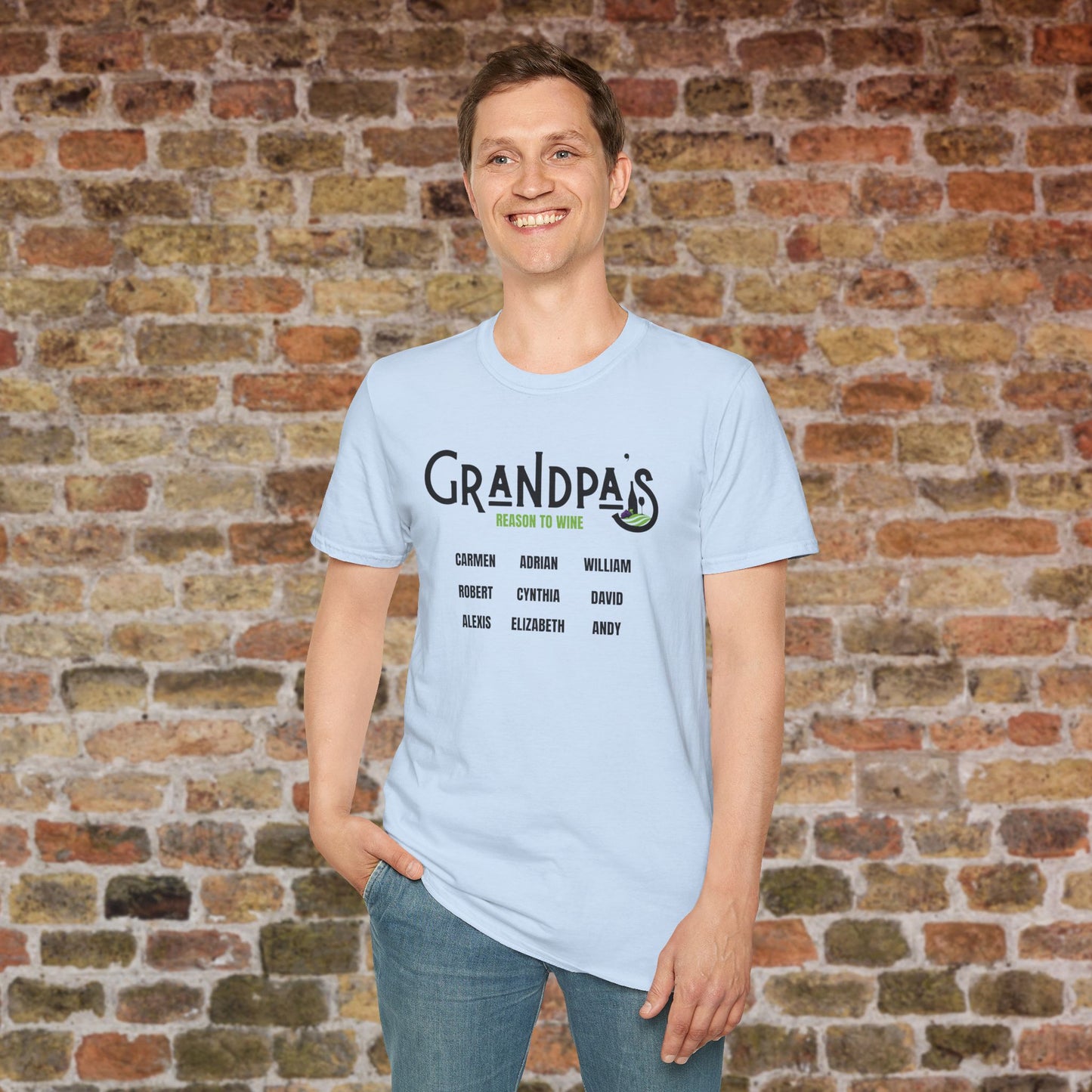 Grandpa's Reason To Wine Personalized Crew Neck T-Shirt