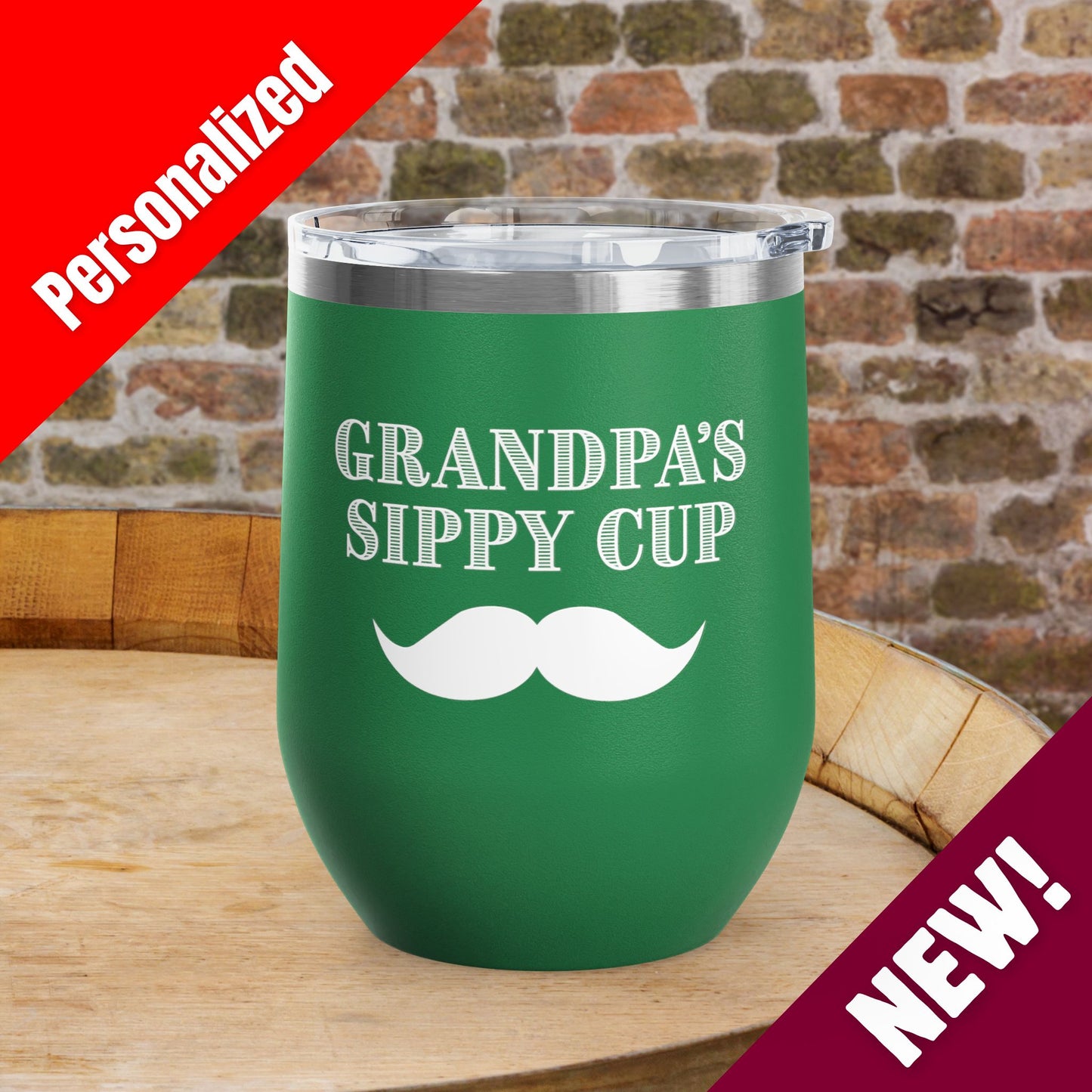 Grandpa's Sippy Cup (mustache) Personalized 12oz Wine Tumbler