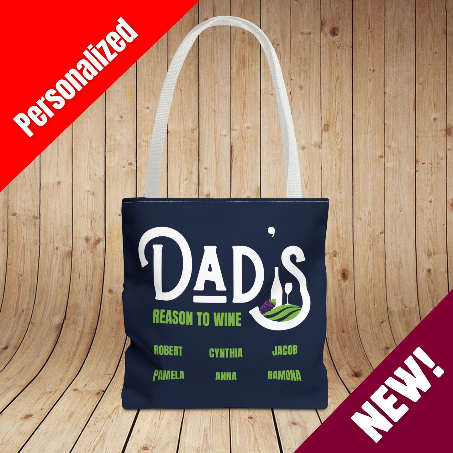 Dad's Reason To Wine Personalized Tote Bag