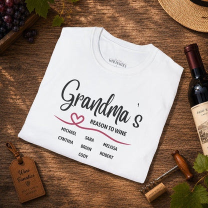 Grandma's Reason To Wine Personalized Crew Neck T-Shirt