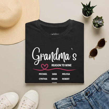 Grandma's Reason To Wine Personalized Crew Neck T-Shirt
