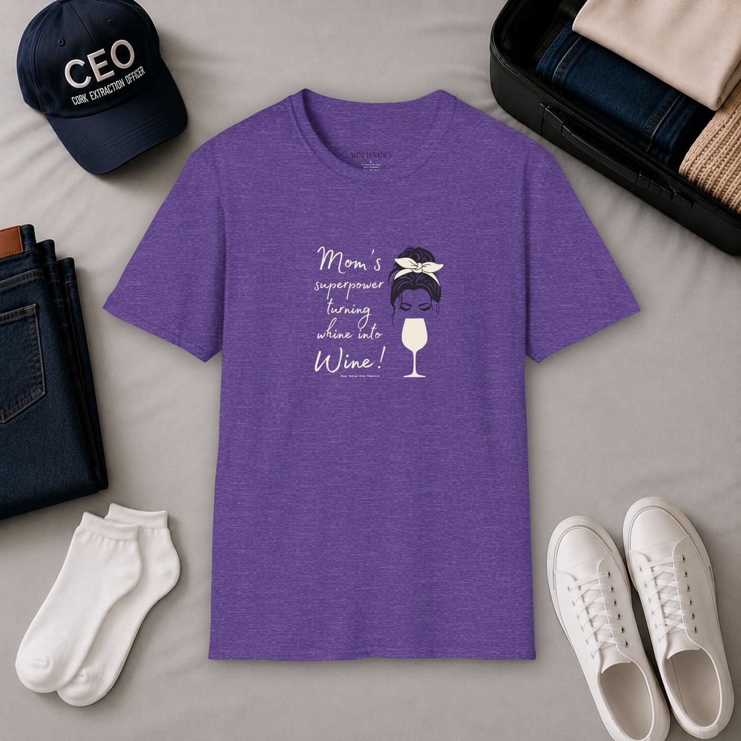 Mom's superpower, turning whine into Wine! Crewneck Tee