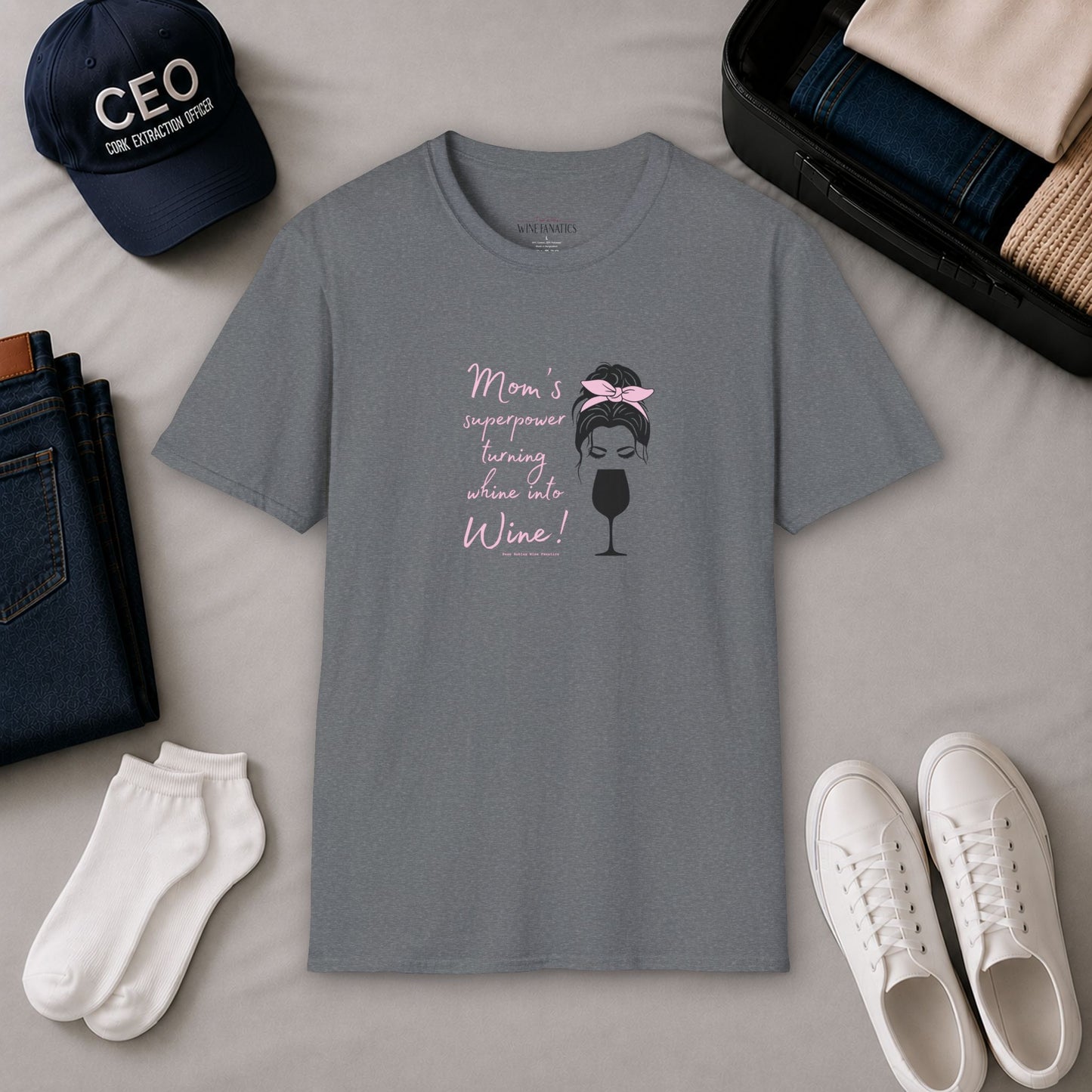 Mom's superpower, turning whine into Wine! Crewneck Tee