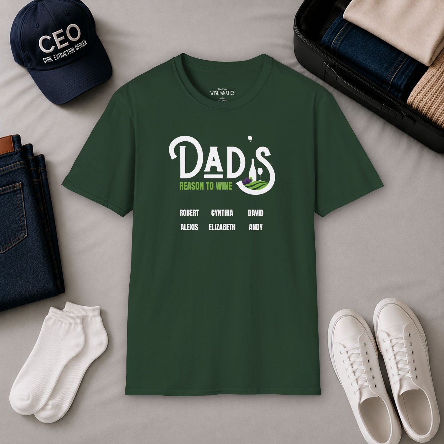 Dad's Reason To Wine Personalized Crew Neck T-Shirt