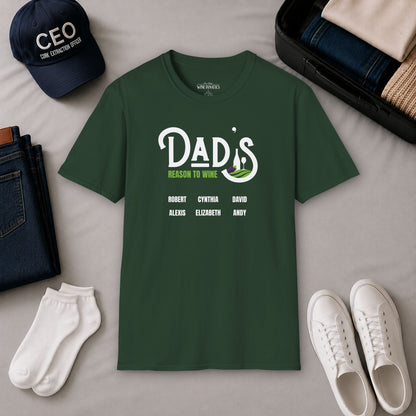 Dad's Reason To Wine Personalized Crew Neck T-Shirt