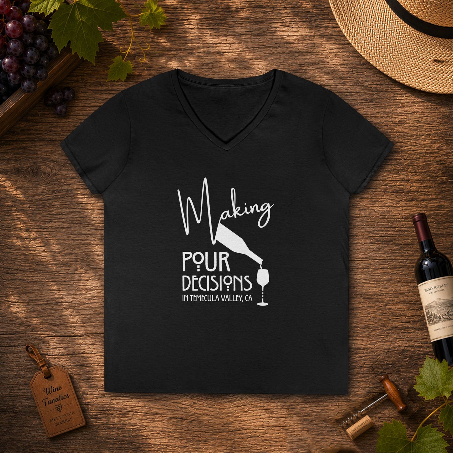 Making Pour Decisions in Temecula, CA Ladies V-Neck Tee
