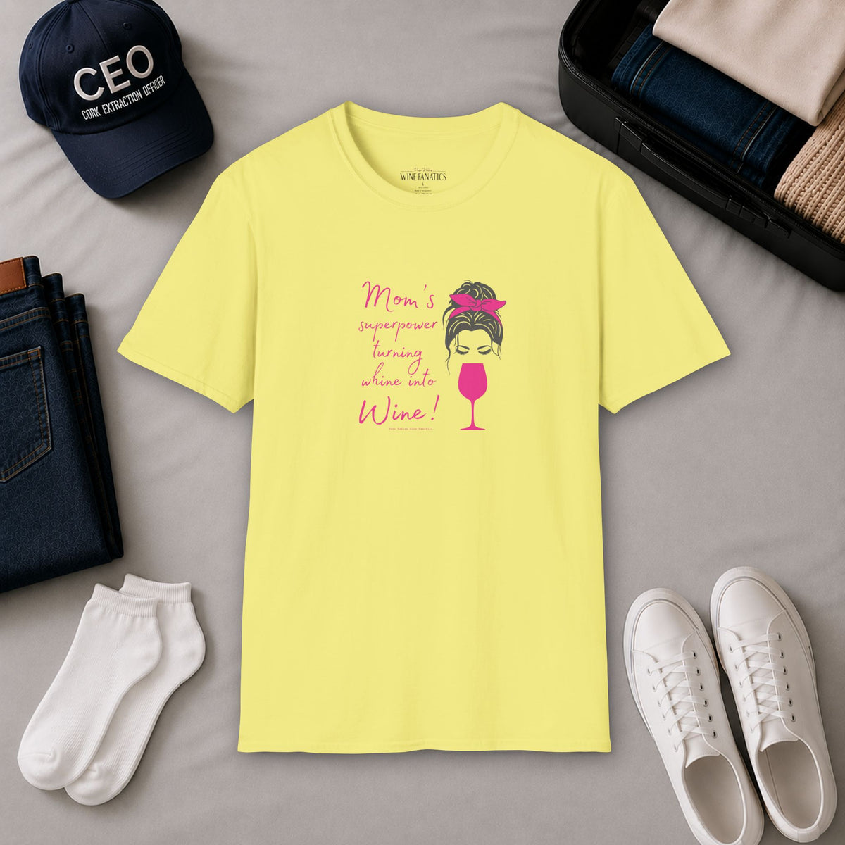 Mom's superpower, turning whine into Wine! Crewneck Tee
