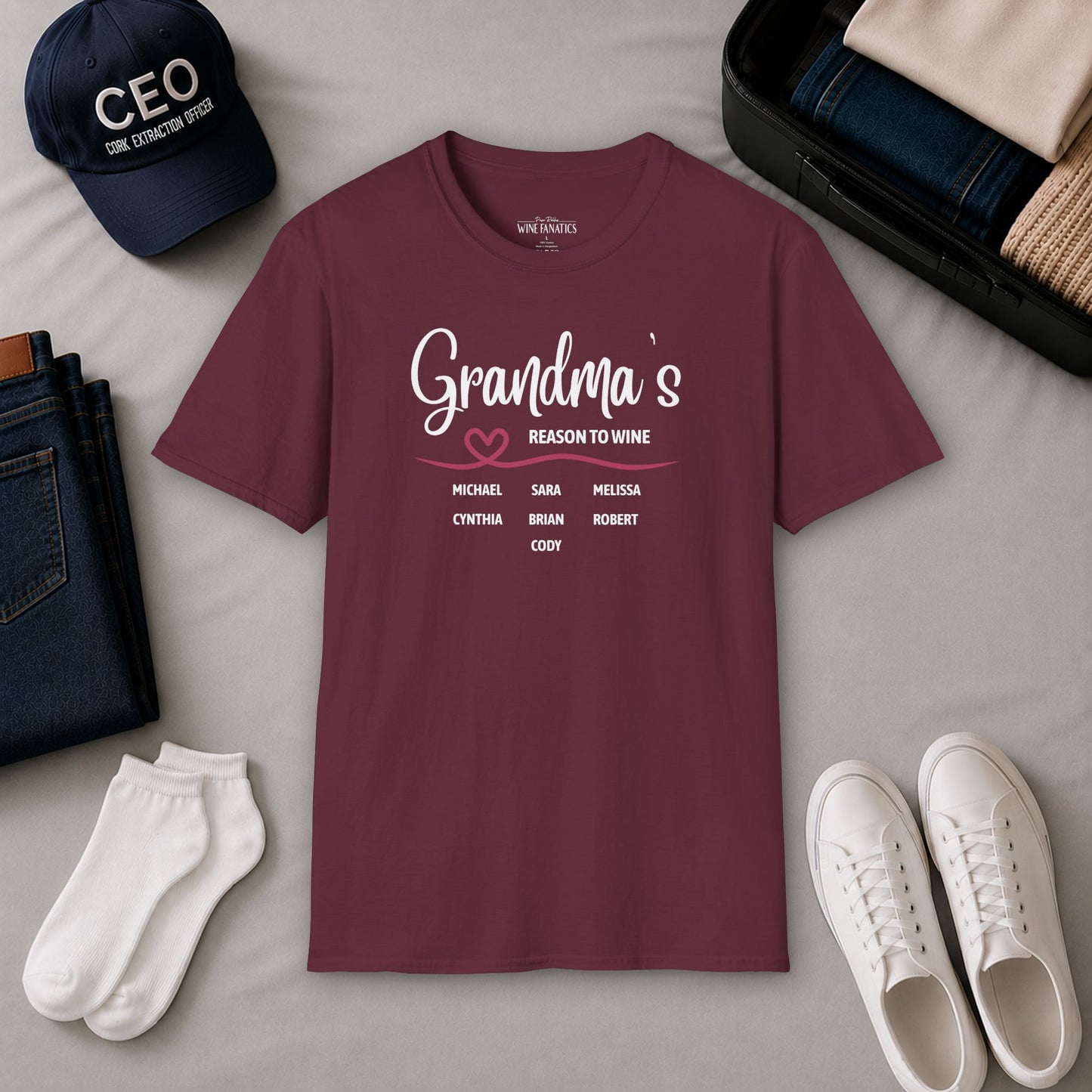 Grandma's Reason To Wine Personalized Crew Neck T-Shirt