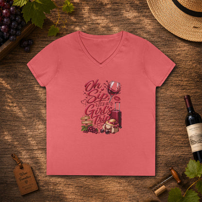 Oh Sip It's A Girl's Trip Personalized Ladies V-Neck Tee