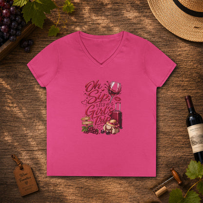 Oh Sip It's A Girl's Trip Personalized Ladies V-Neck Tee