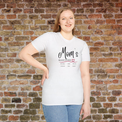 Mom's Reason To Wine Personalized Crew Neck Tee