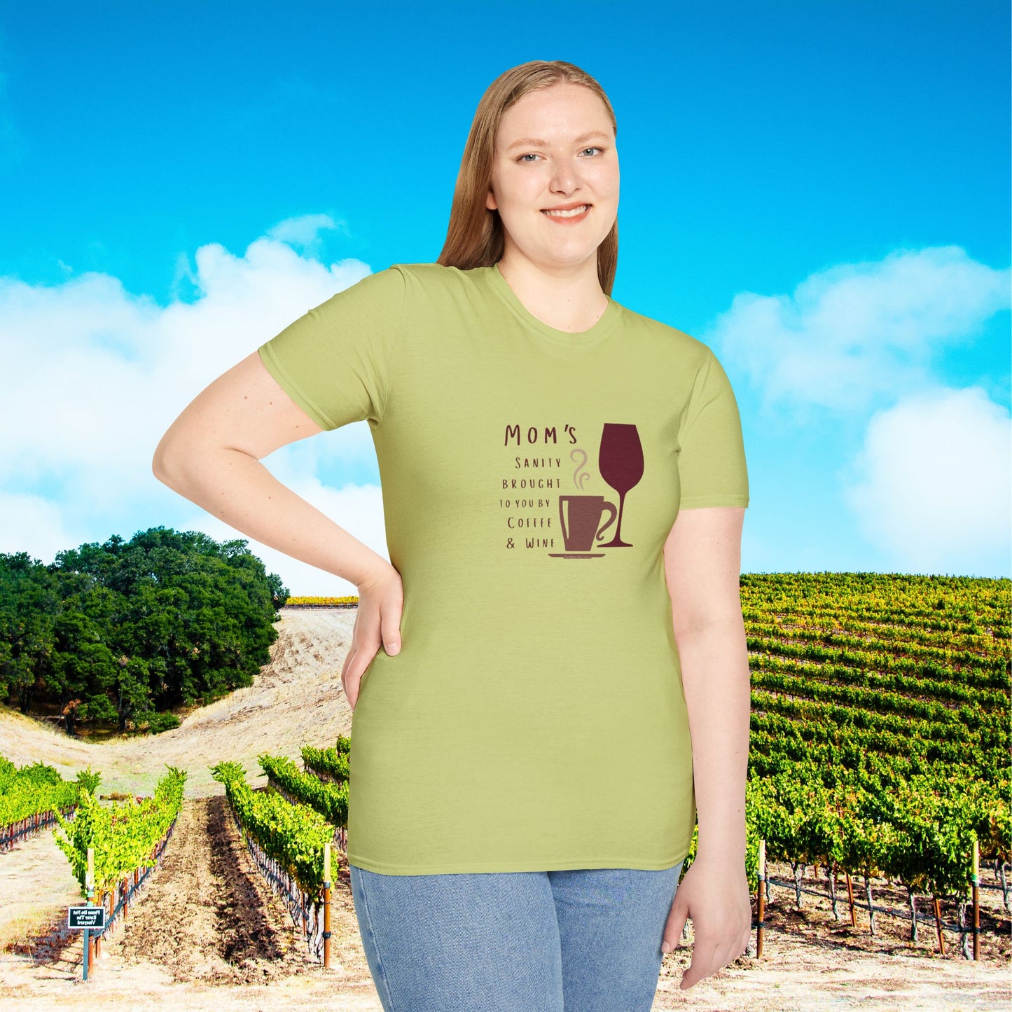 Mom's sanity brought to you by Coffee & Wine Personalized Tee
