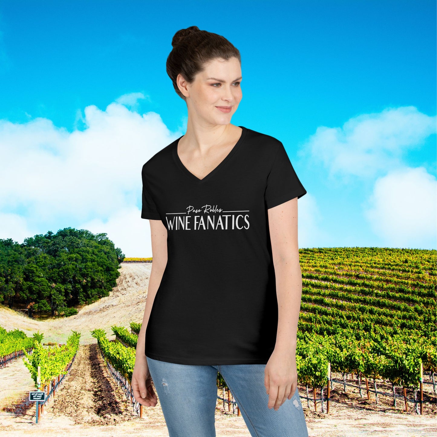 Paso Robles Wine Fanatics Logo Ladies V-Neck Tee