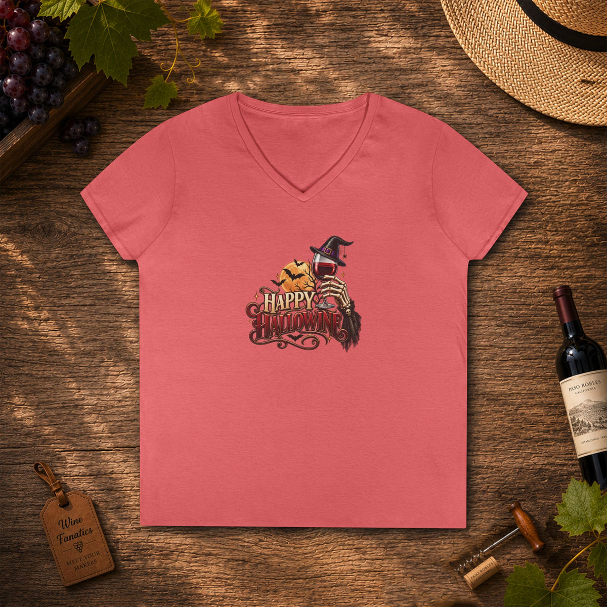 Happy Hallowine Ladies V-Neck Tee