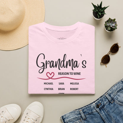 Grandma's Reason To Wine Personalized Crew Neck T-Shirt