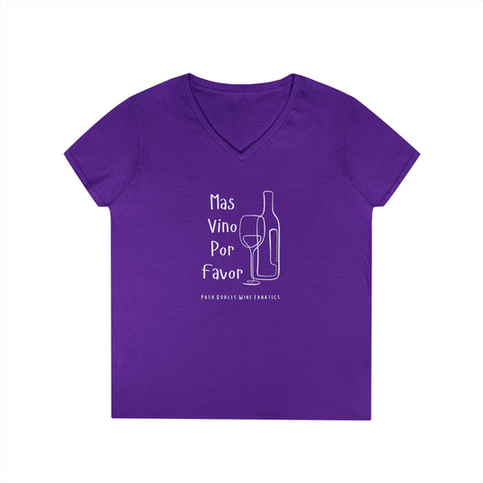 Mas Vino Por Favor Ladies V-Neck Tee