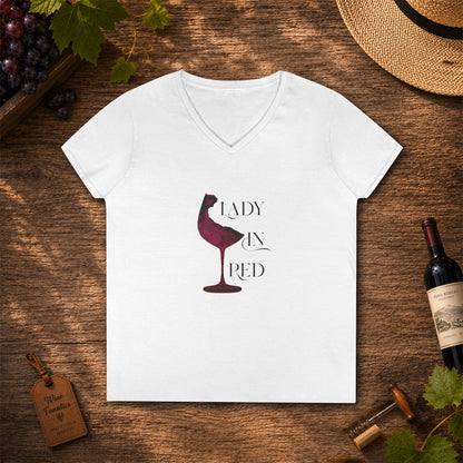 Lady In Red Ladies V-Neck T-Shirt