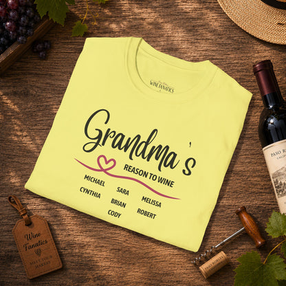 Grandma's Reason To Wine Personalized Crew Neck T-Shirt