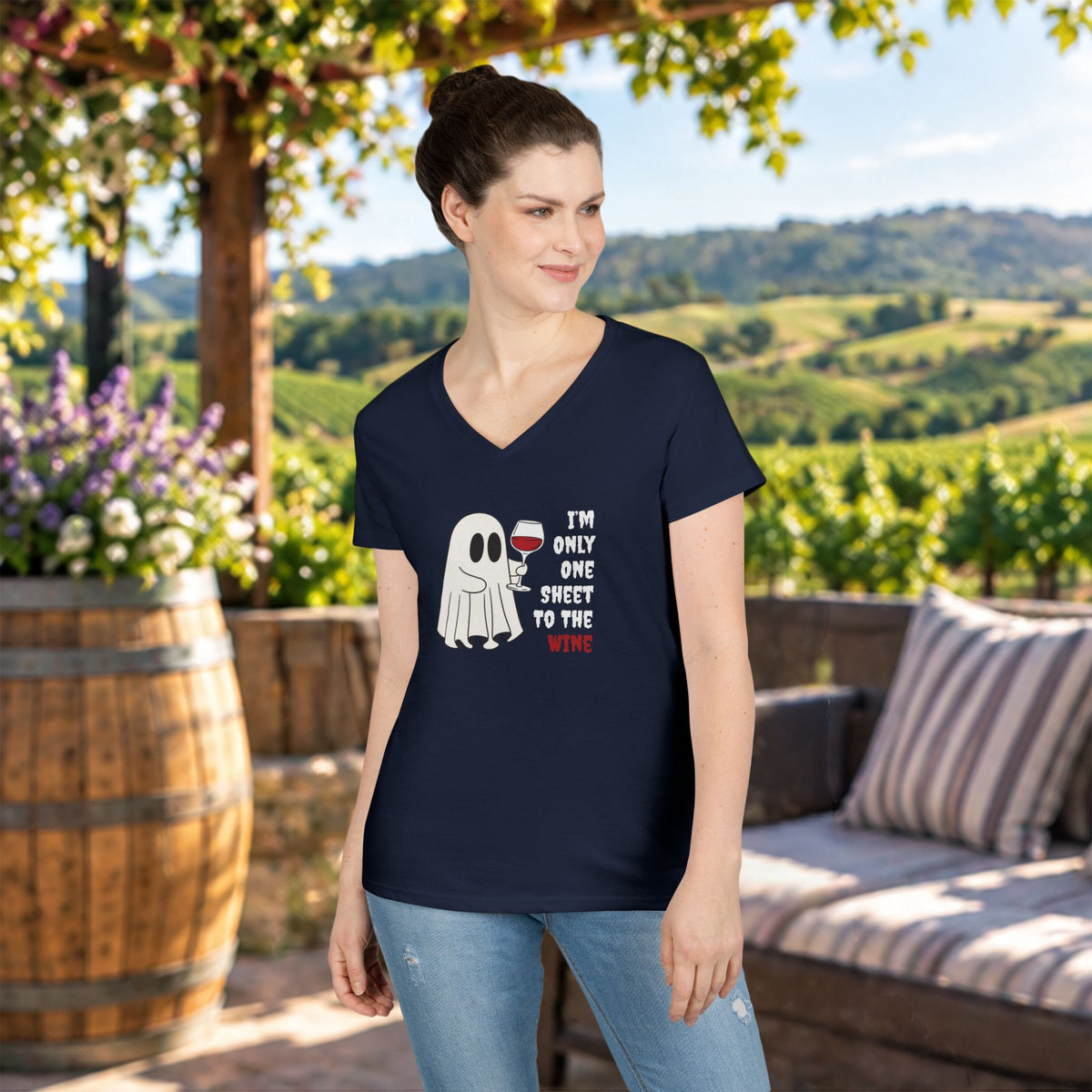 One Sheet To The Wine Ladies V-Neck Tee