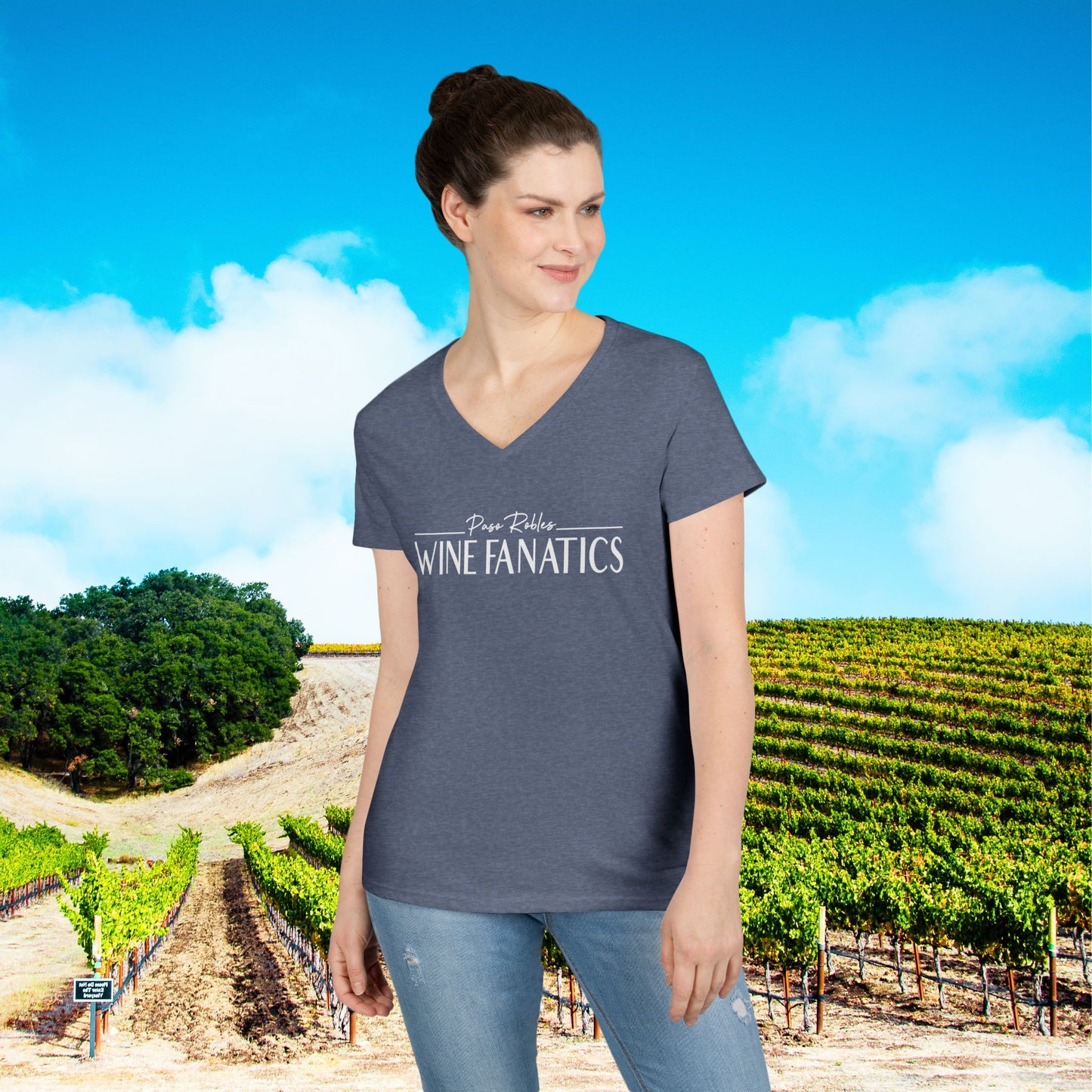 Paso Robles Wine Fanatics Logo Ladies V-Neck Tee