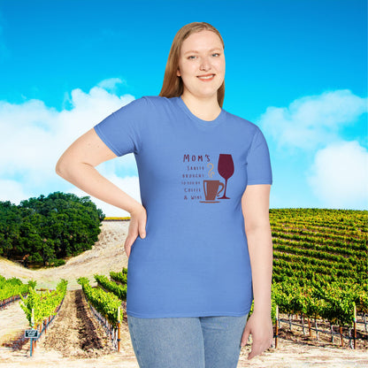 Mom's sanity brought to you by Coffee & Wine Personalized Tee
