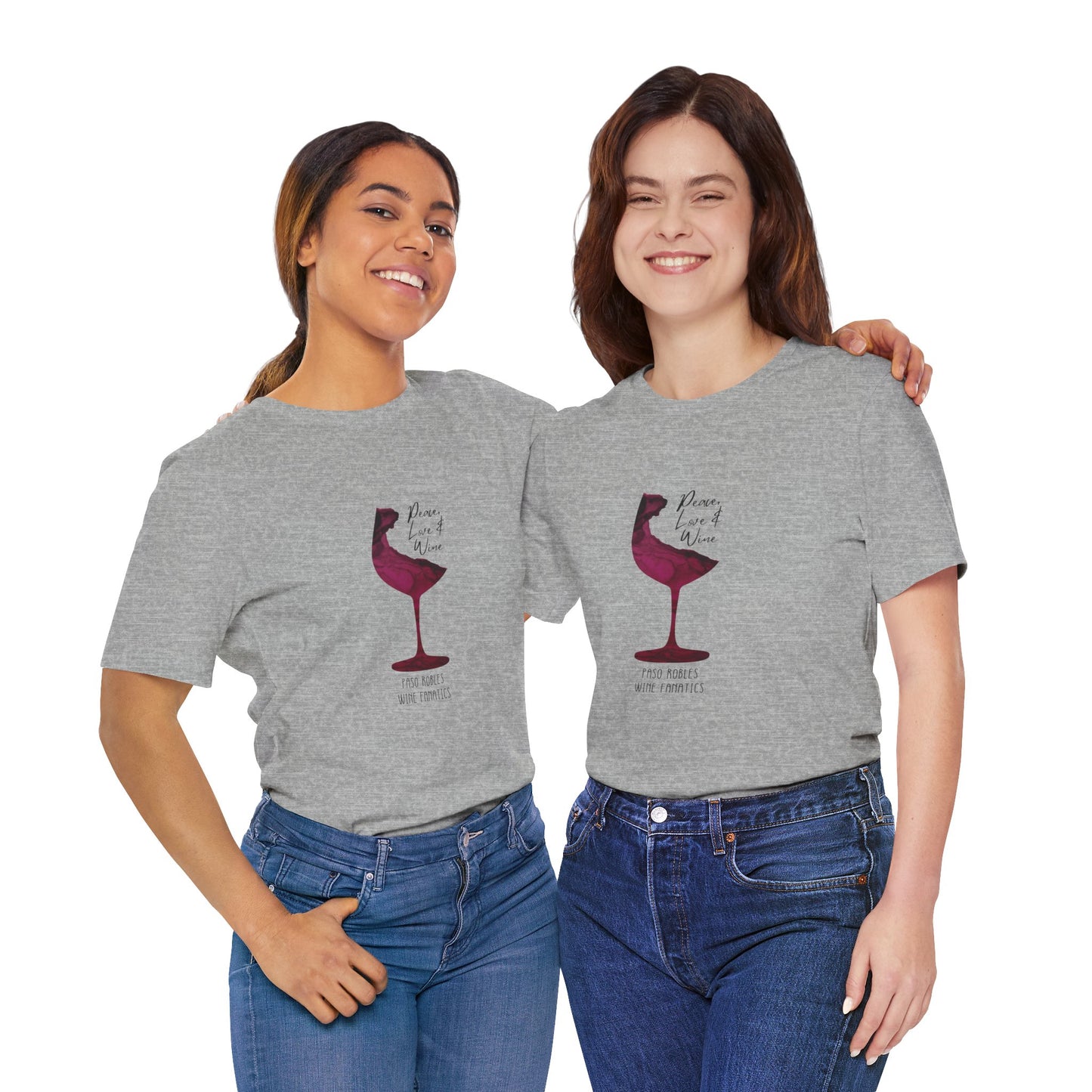 Paso Robles Wine Fanatics "Peace, Love & Wine" Unisex Jersey Short Sleeve Tee