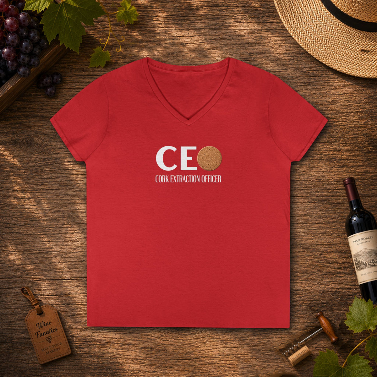 CEO Cork Extraction Officer Ladies V-Neck Tee