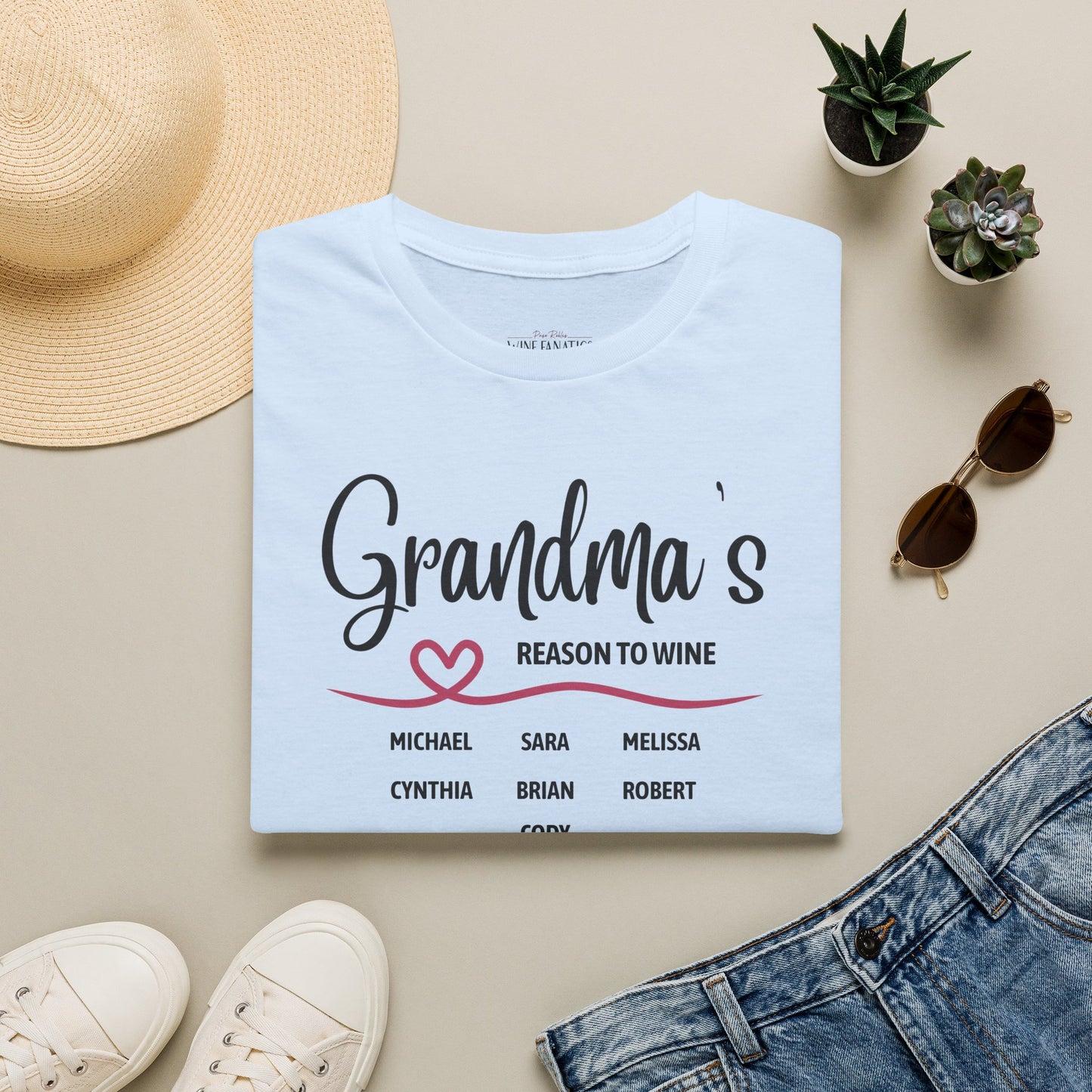 Grandma's Reason To Wine Personalized Crew Neck T-Shirt