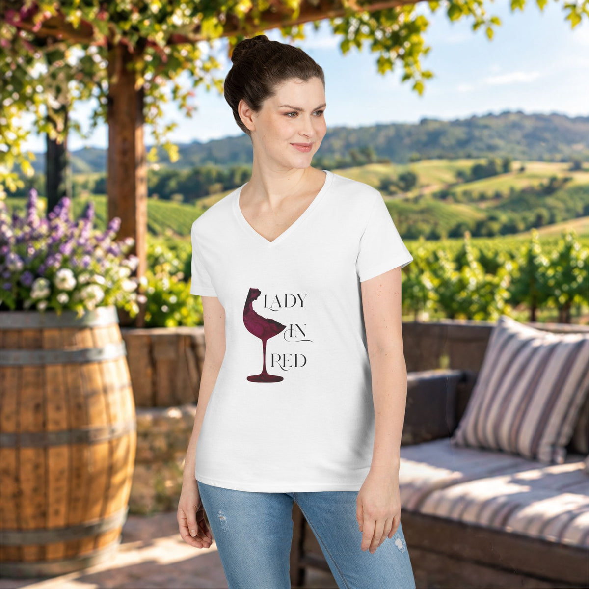 Lady In Red Ladies V-Neck T-Shirt