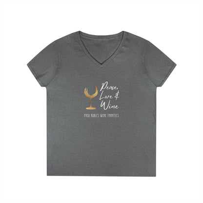 Peace, Love & Wine Gold Glass Ladies V-Neck Tee