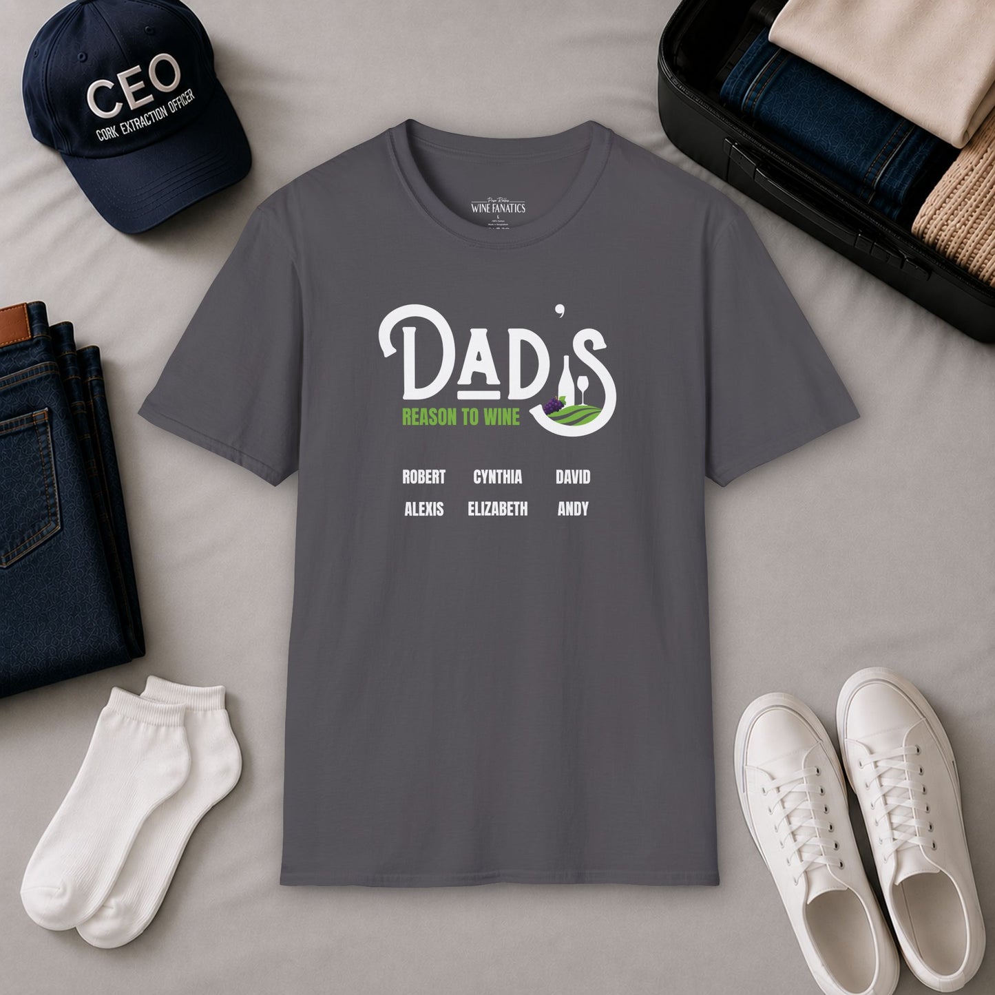 Dad's Reason To Wine Personalized Crew Neck T-Shirt