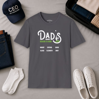 Dad's Reason To Wine Personalized Crew Neck T-Shirt