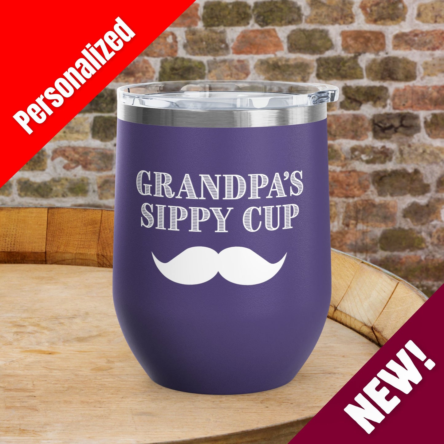 Grandpa's Sippy Cup (mustache) Personalized 12oz Wine Tumbler