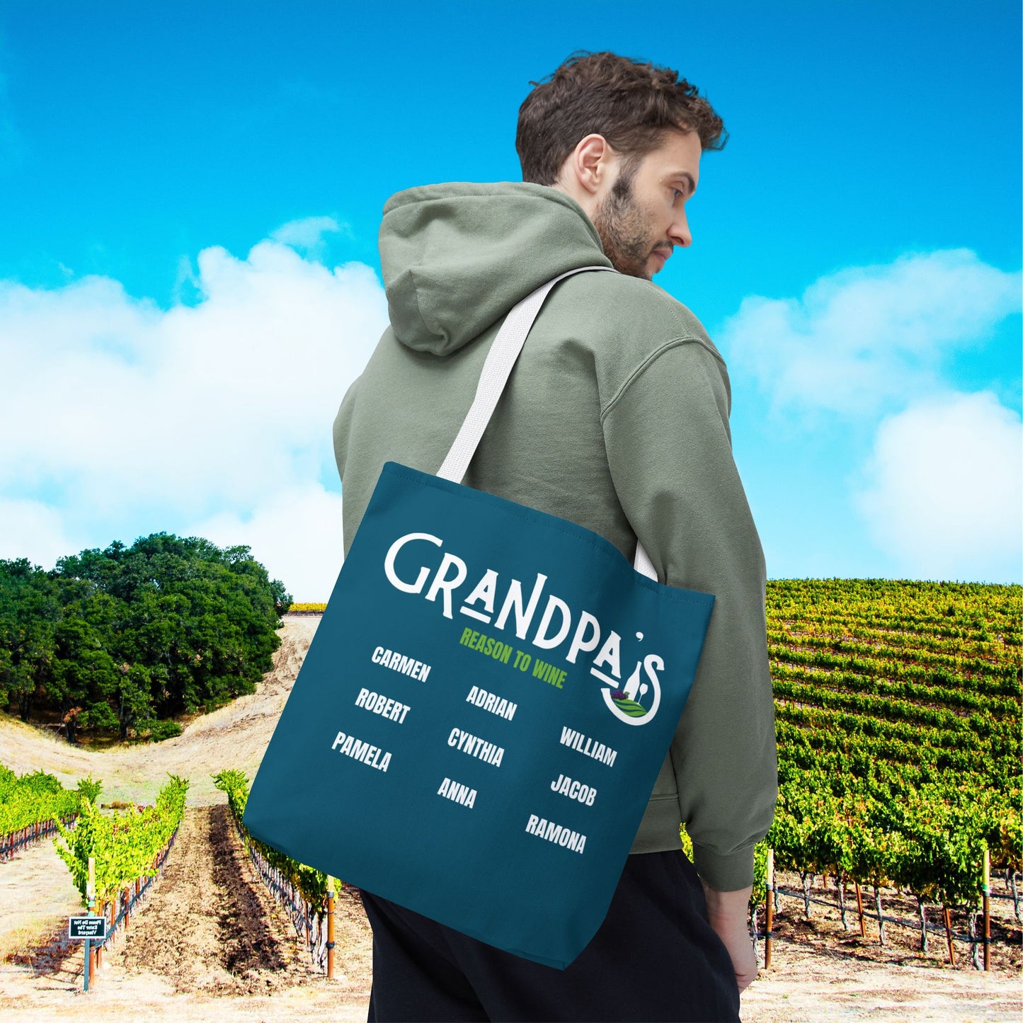Grandpa's Reason To Wine Personalized Tote Bag