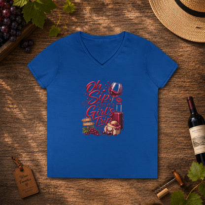 Oh Sip It's A Girl's Trip Personalized Ladies V-Neck Tee